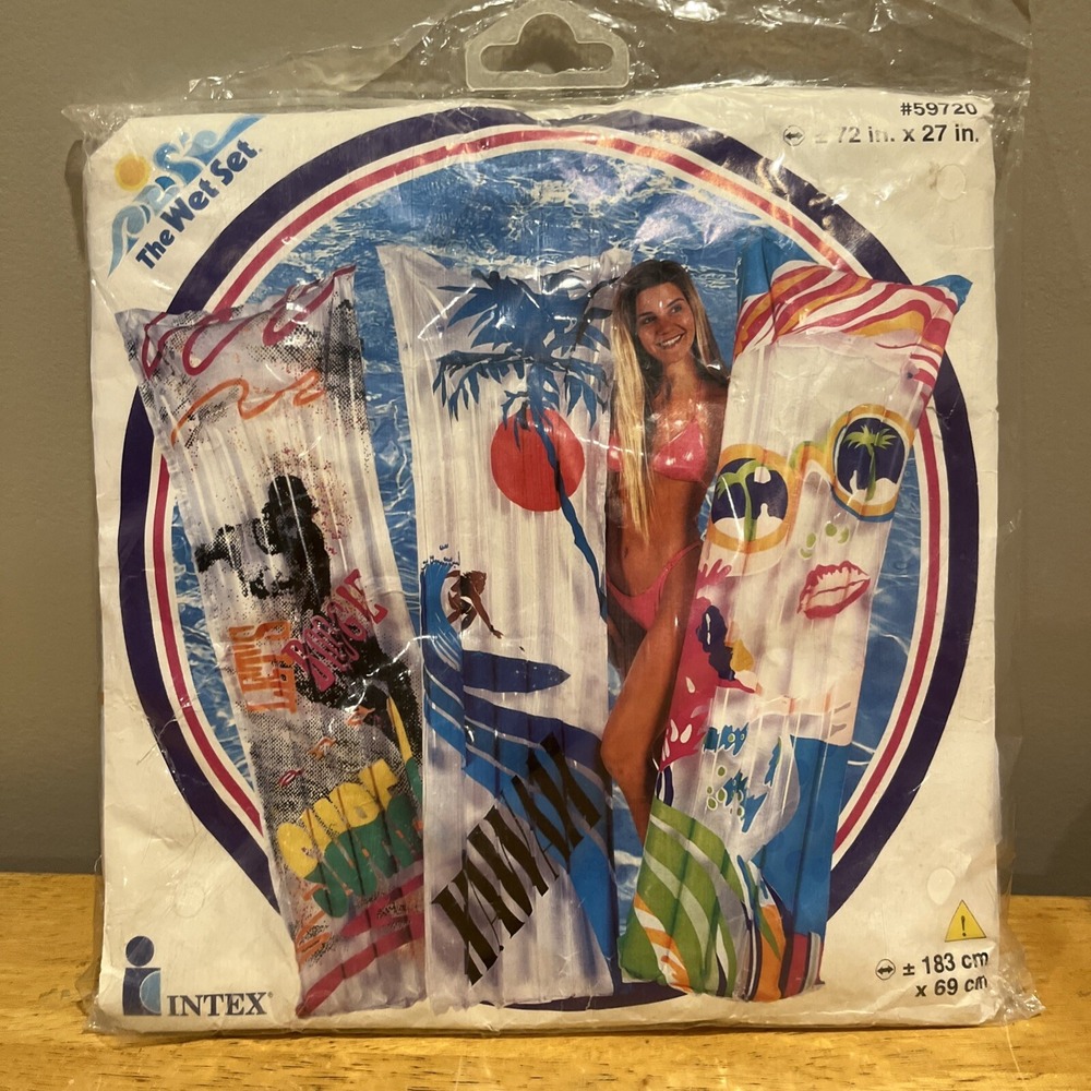 Vintage Intex The Wet Set Retro Graffiti‎ Lounge Mat  Print Pool Float 72"x27"